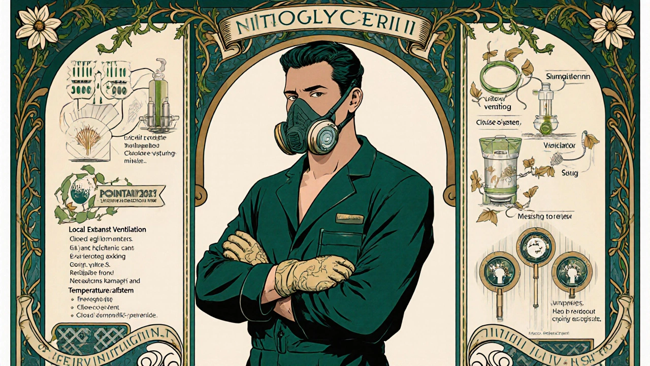 Safety checklist with PPE and ventilation, presented in Art Nouveau illustration.
